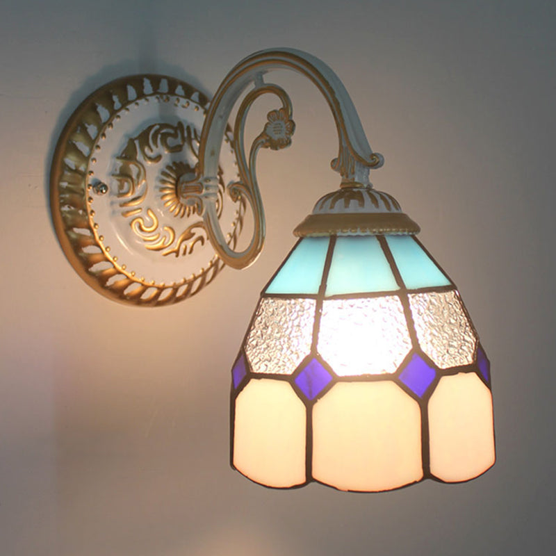 Vegglampe med én skjerm, Tiffany-stil, håndlaget glassvegglampe til stuen