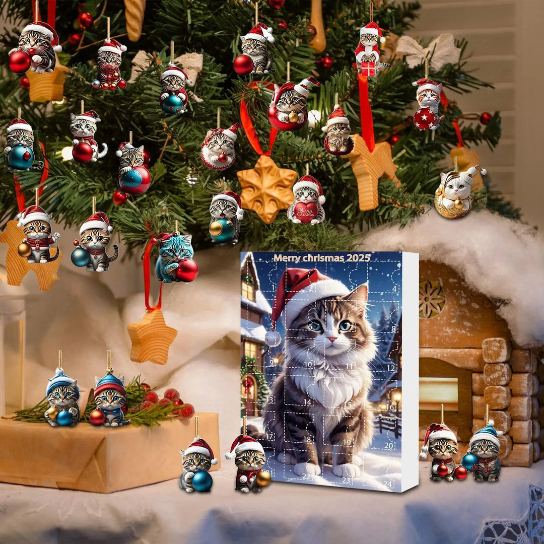 Skanto | 24-delt katte juletrepynt sett av holdbar akryl for adventskalender dekorasjon