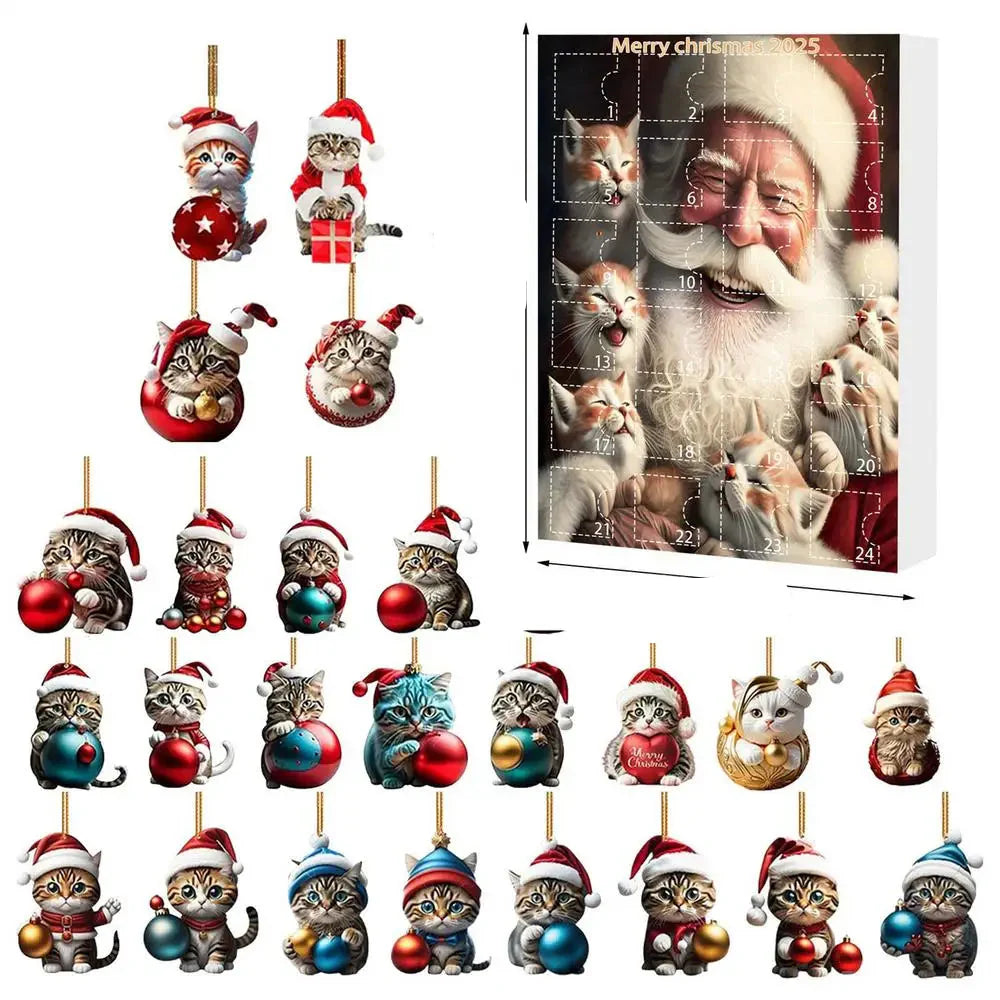 Skanto | 24-delt katte juletrepynt sett av holdbar akryl for adventskalender dekorasjon