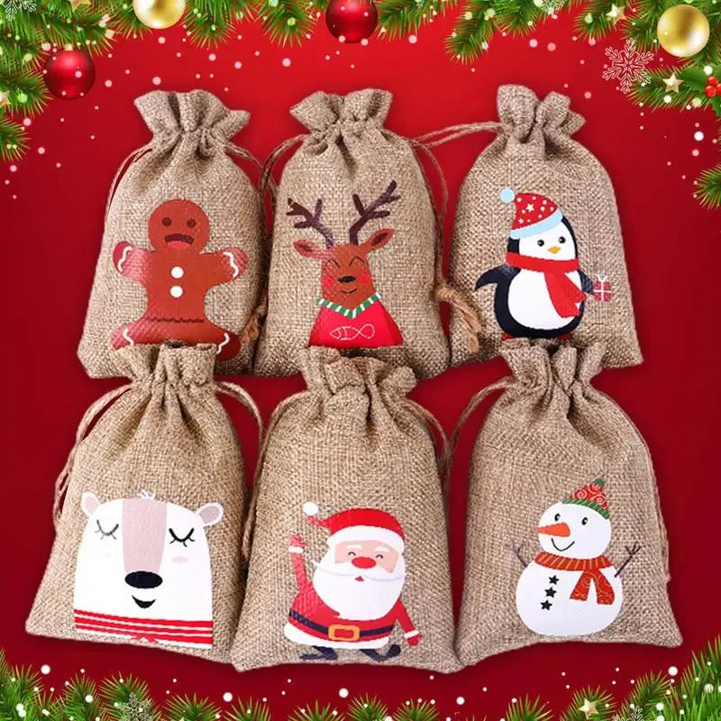 Skanto | HollyTime Adventskalender Set – 24 gjenbrukbare gaveposer med klistremerker, clips & snor