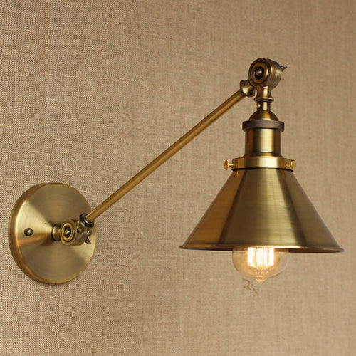 Vintage Tapered Vegglys Armatur 1-Lys Jern Veggmontert Lampe i Messing for Soverommet | Skanto