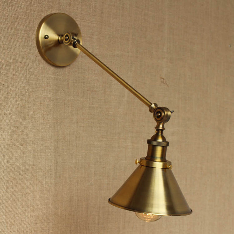 Vintage Tapered Vegglys Armatur 1-Lys Jern Veggmontert Lampe i Messing for Soverommet | Skanto
