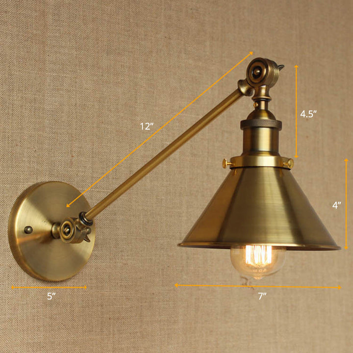 Vintage Tapered Vegglys Armatur 1-Lys Jern Veggmontert Lampe i Messing for Soverommet | Skanto