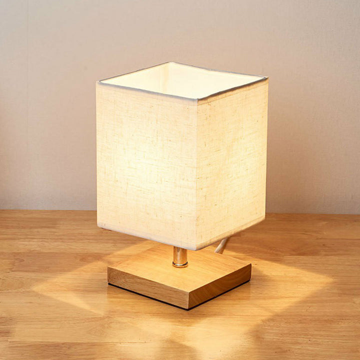 Skanto | LinenWood Minimalist Bordlampe – Naturlig Trebase & Lin Skjerm for Varm, Moderne Belysning
