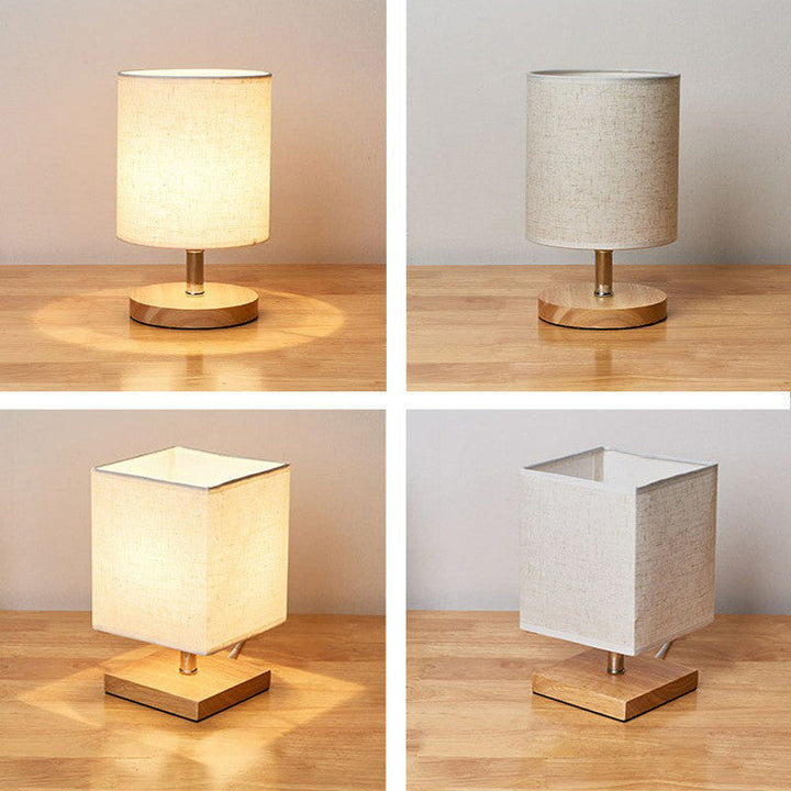 Skanto | LinenWood Minimalist Bordlampe – Naturlig Trebase & Lin Skjerm for Varm, Moderne Belysning
