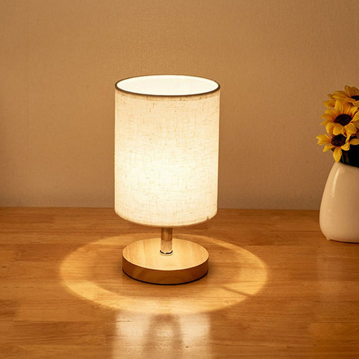 Skanto | LinenWood Minimalist Bordlampe – Naturlig Trebase & Lin Skjerm for Varm, Moderne Belysning