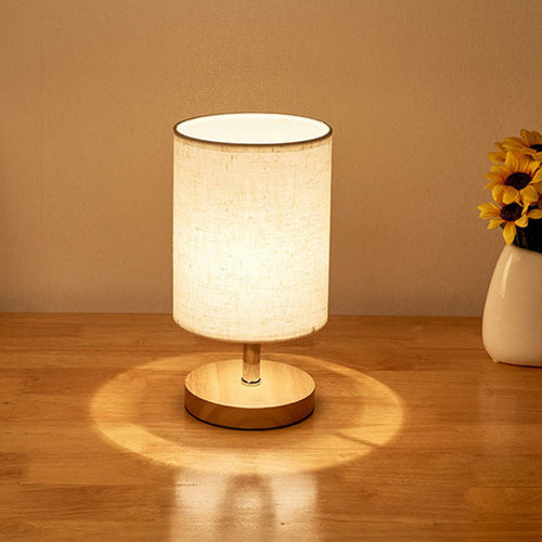 Skanto | LinenWood Minimalist Bordlampe – Naturlig Trebase & Lin Skjerm for Varm, Moderne Belysning