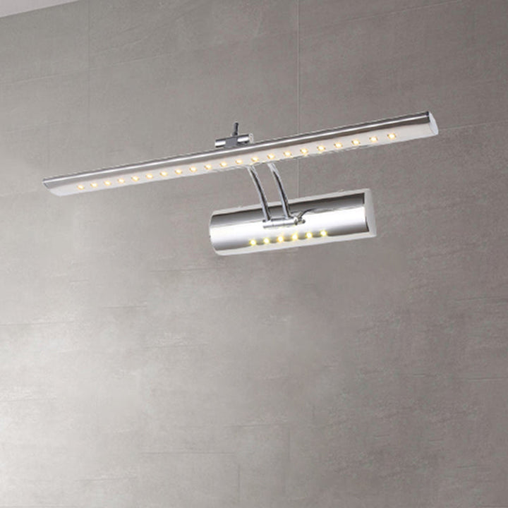 Lineær vegglampe med nikkelfinish, moderne stil, 16"/21,5" bred, LED metallisk sminkebelysning i hvitt/varmt lys