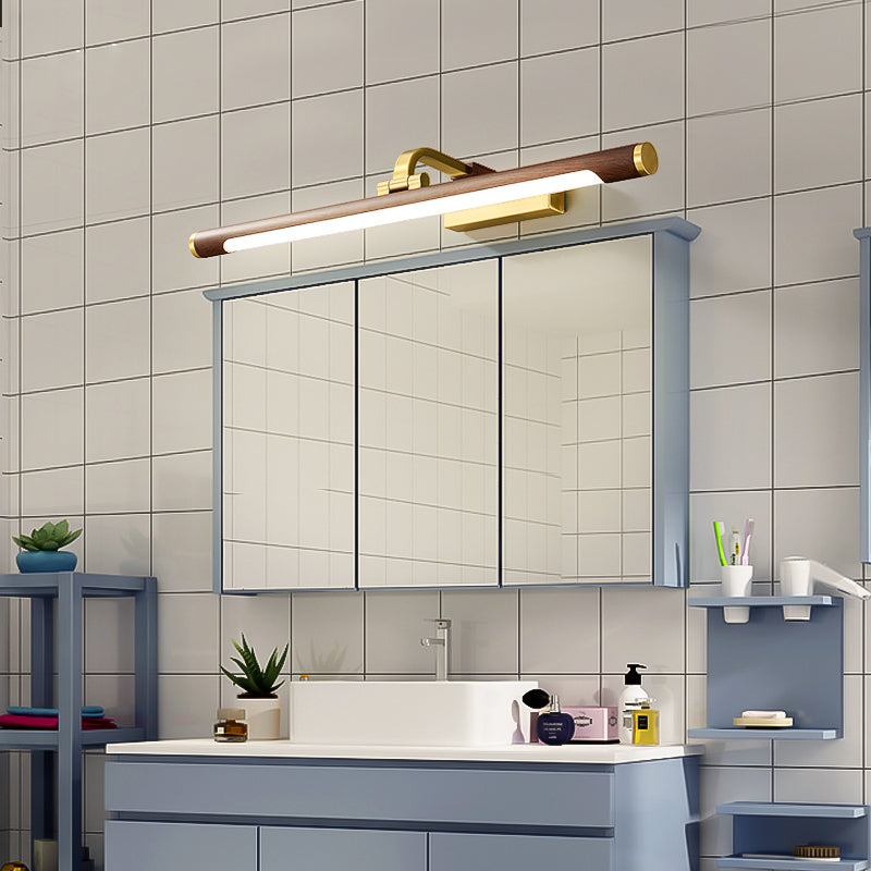 Valnøtt Treåre Tube Vegglampe Land Akryl Bad LED Speilbelysning med Messing Pivotledd | Skanto