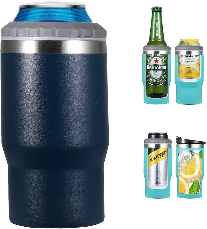 Skanto | 4 i 1 rustfritt stål boks/flaske isolator, 14Oz toveis lokk SUS isolert boks kjøler, ølboksholder (Svart)