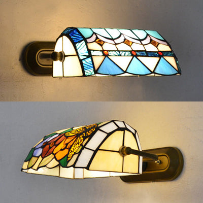 Banker Vegglampe Retro Stil Farget Glass 1 Lyskilde Veggmontering i Beige/Blå for Nattbord | Skanto