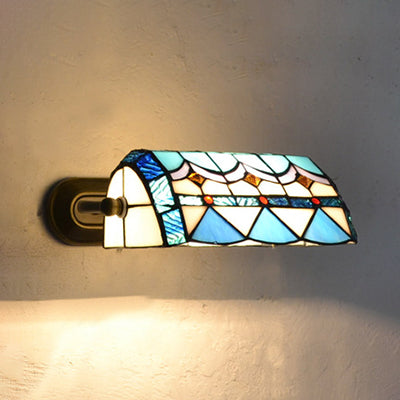 Banker Vegglampe Retro Stil Farget Glass 1 Lyskilde Veggmontering i Beige/Blå for Nattbord | Skanto
