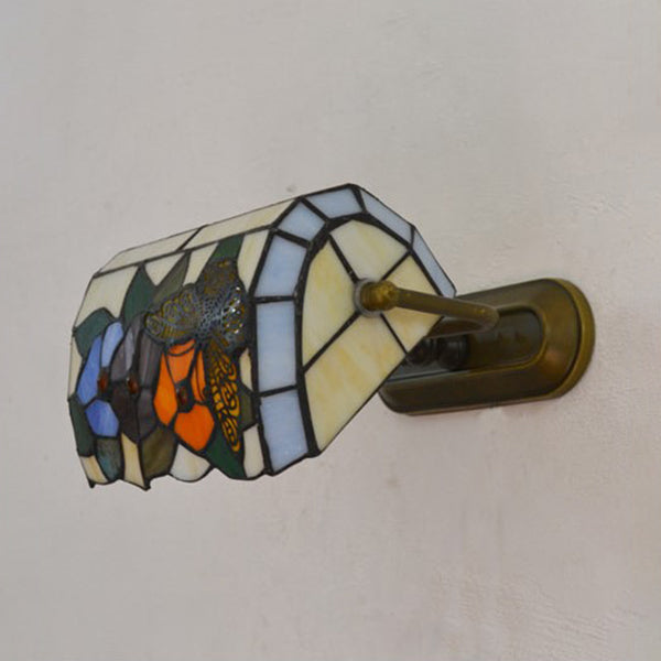 Banker Vegglampe Retro Stil Farget Glass 1 Lyskilde Veggmontering i Beige/Blå for Nattbord | Skanto