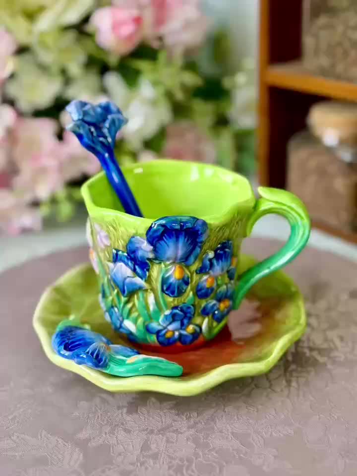 ArtSip keramikkopp og underkoppsett – Håndmalt 3D-design inspirert av Van Gogh | Skanto