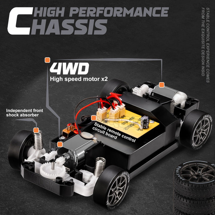 Skanto | Ultimate 1:24 RC Driftcar med LED-hjul – Oppladbar 4WD racing leketøy