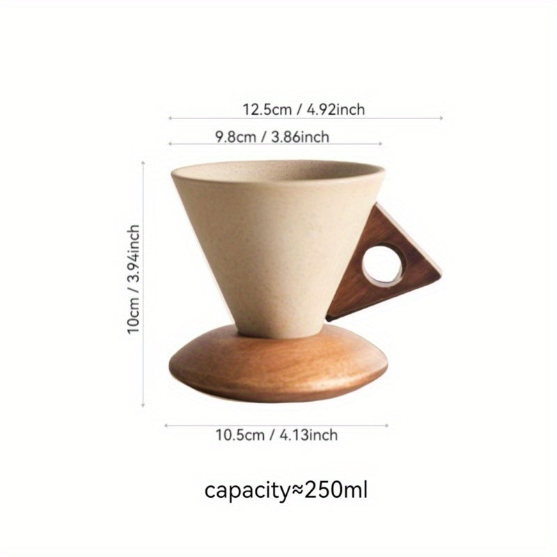BaristaLuxe Keramisk Kaffekopp 250ml – Håndlaget med Trehåndtak og Underlag | Skanto