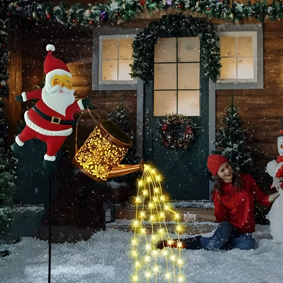 Solcelledrevne julelys med julenissen og lykter – dekorasjon for hage og terrasse | Varmhvit og farget, batterifri