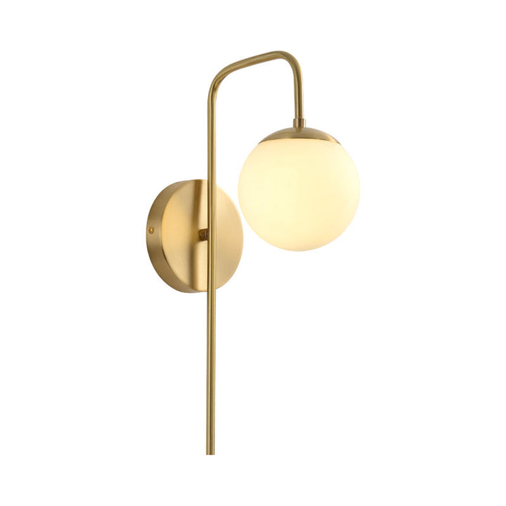 Sphere Veggmontert Lampe Minimal Frosted Glass 1 Pære Hvit Sconse Belysning med Gylden Gåsehalsarm | Skanto