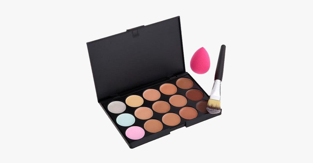 Skanto | 15 farger concealer palett med skråbørste & svamp – alt i ett kit!