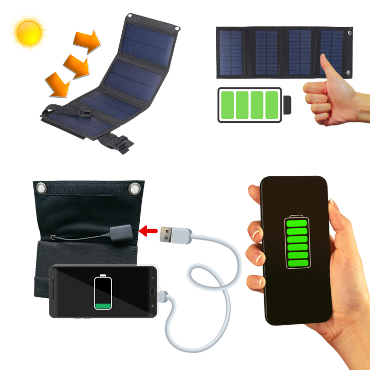 Bærbar solcellelader med USB-port