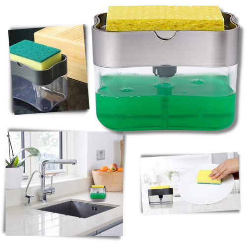 Oppvaskmiddeldispenser med svampholder
