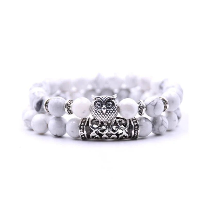 Skanto | Ugle Charm Naturlig Stein Armbånd
