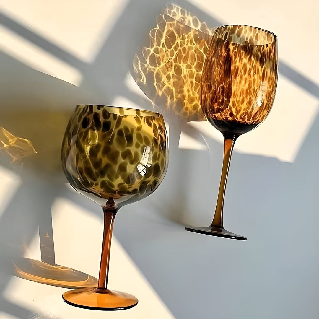 Vinglass med leopardtrykk – vintagedesign, sett med 2 | Perfekt for spesielle anledninger