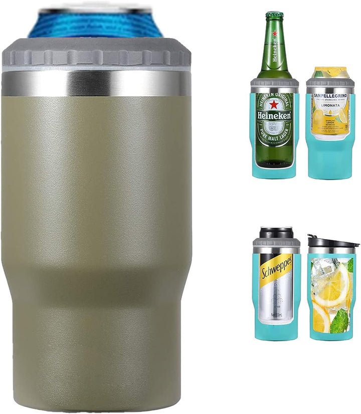 Skanto | 4 i 1 rustfritt stål boks/flaske isolator, 14Oz toveis lokk SUS isolert boks kjøler, ølboksholder (Svart)