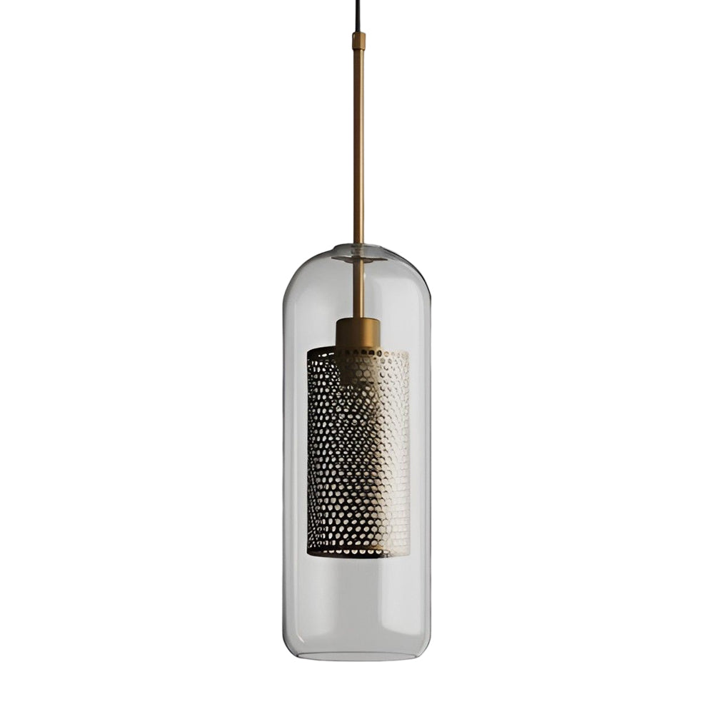 Vintage industriell pendellampe med rund glass og gull – LED pendellampe for spisestue og stue | Skanto