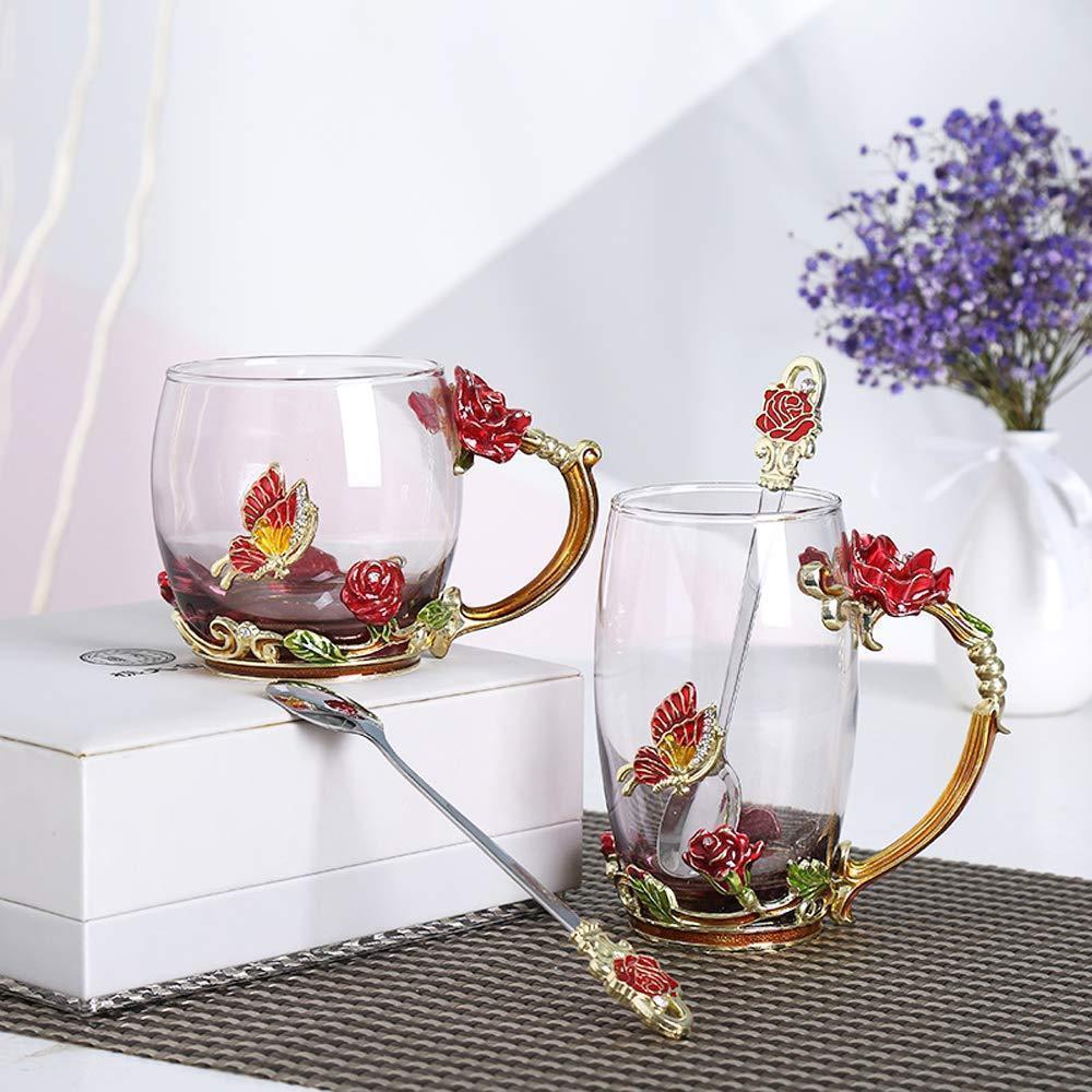 Skanto | Emalje Rose Glass Te koppesett (Med skje)