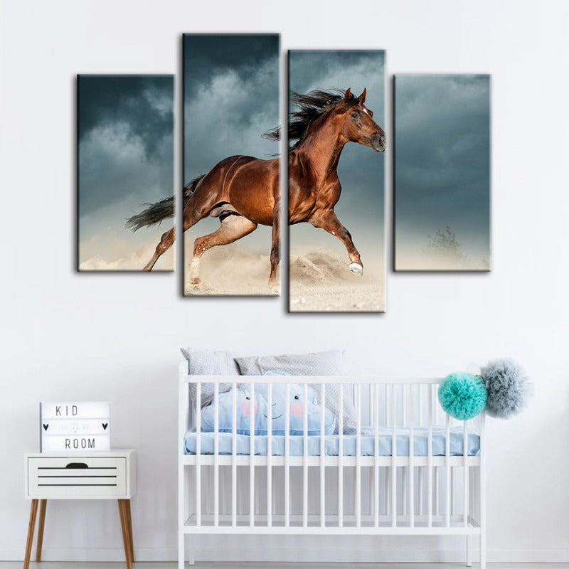 4 Piece Brown Horse in Desert - Canvas Wall Art Painting | Skanto