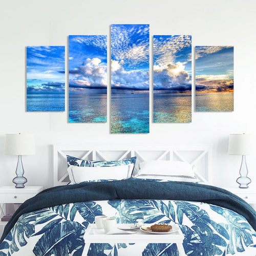 5 Piece Beautiful Blue Ocean Landscape - Canvas Wall Art Painting | Skanto