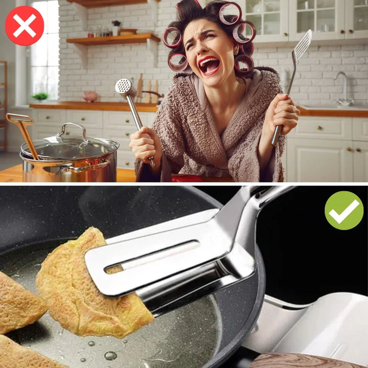 Skanto | Dobbeltvendt rustfritt stål stekespade med sklisikker håndtak – Ideell for grilling og steking