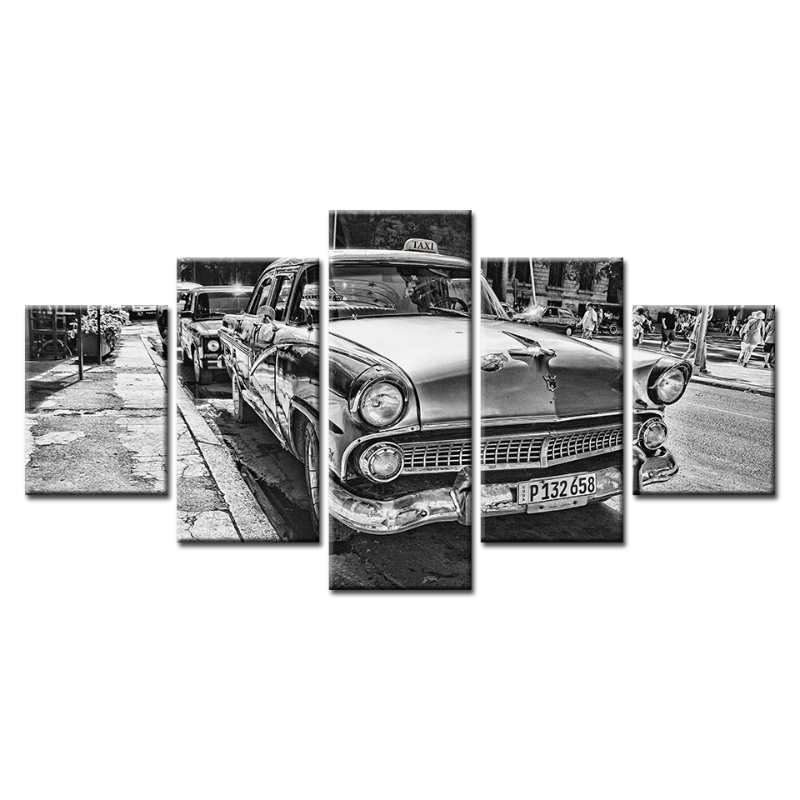 5-Piece Black & White Vintage Car Canvas Wall Art Painting | Skanto