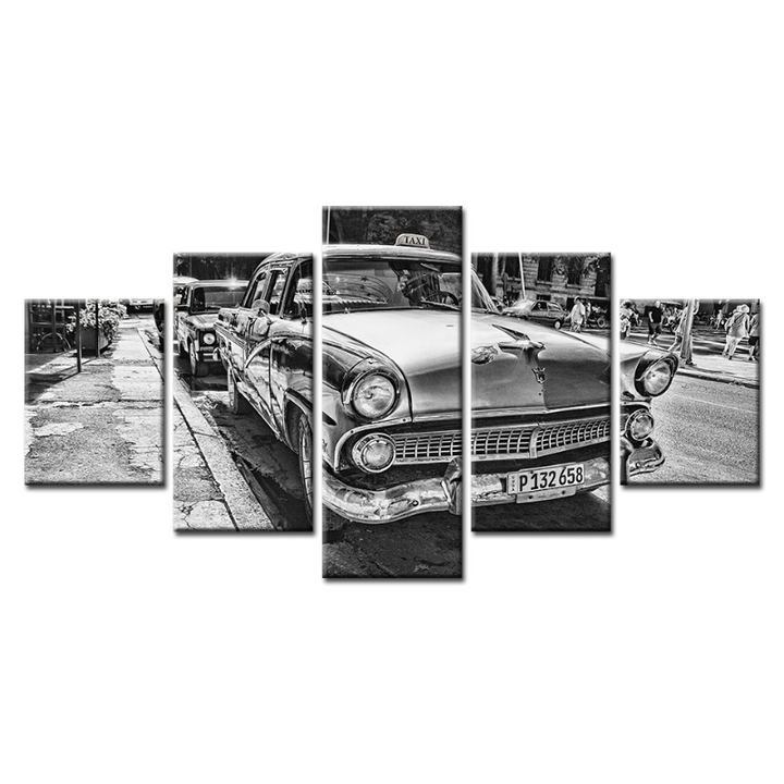 5-Piece Black & White Vintage Car Canvas Wall Art Painting | Skanto