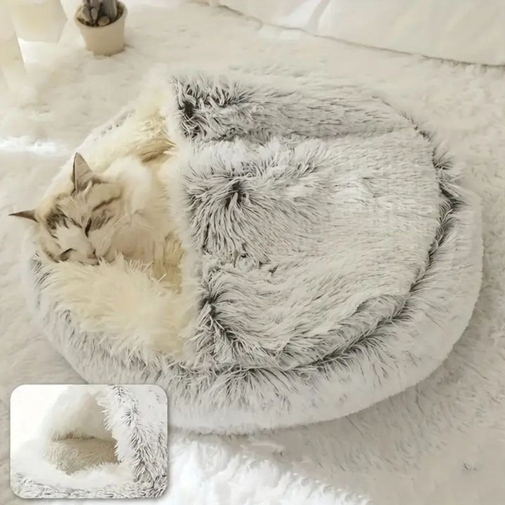 Skanto | Rund hette Faux Fur kjæledyr seng