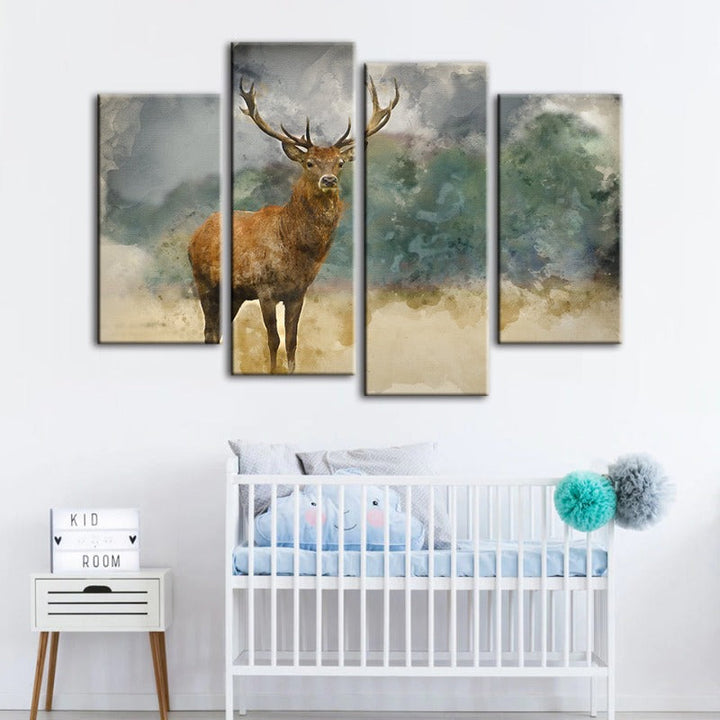 4-Piece Watercolor Ebony Deer - Canvas Wall Art Painting | Skanto