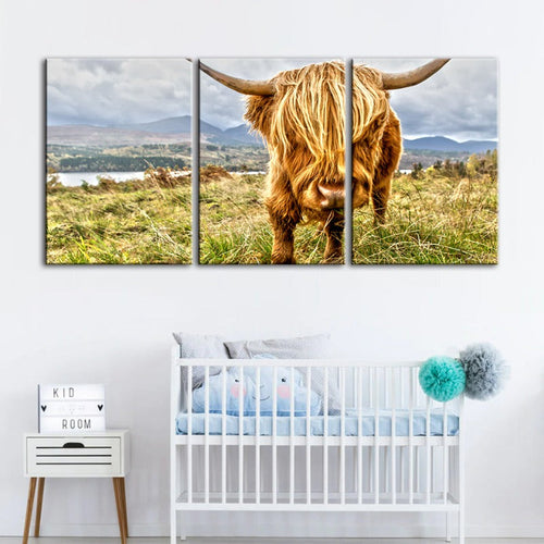 Søt Vill Ku-Canvas Veggkunst Maleri 3 Deler