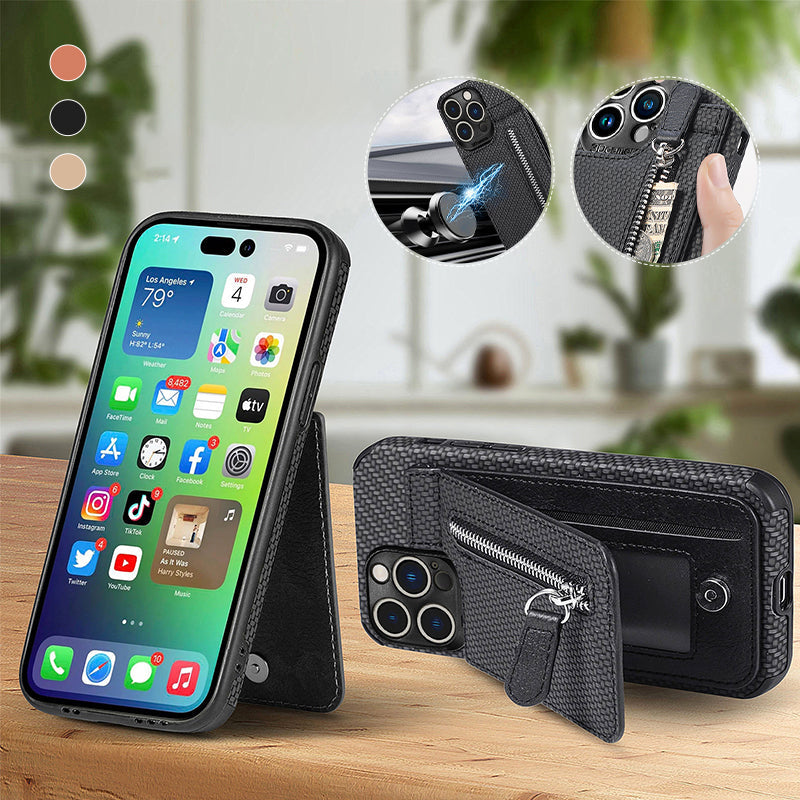 Skanto | Magnetisk glidelås lommebokdeksel med kredittkortholder for iPhone