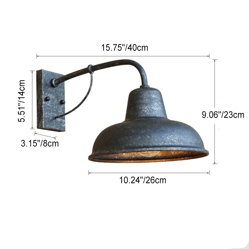 Vintage vegglampe i låvestil laget av jern, vanntett, for utendørs bruk, 1 lyspære