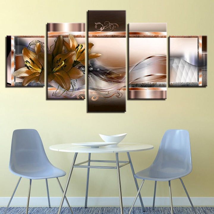 5 Pcs Golden Flower - Canvas Wall Art Painting | Skanto