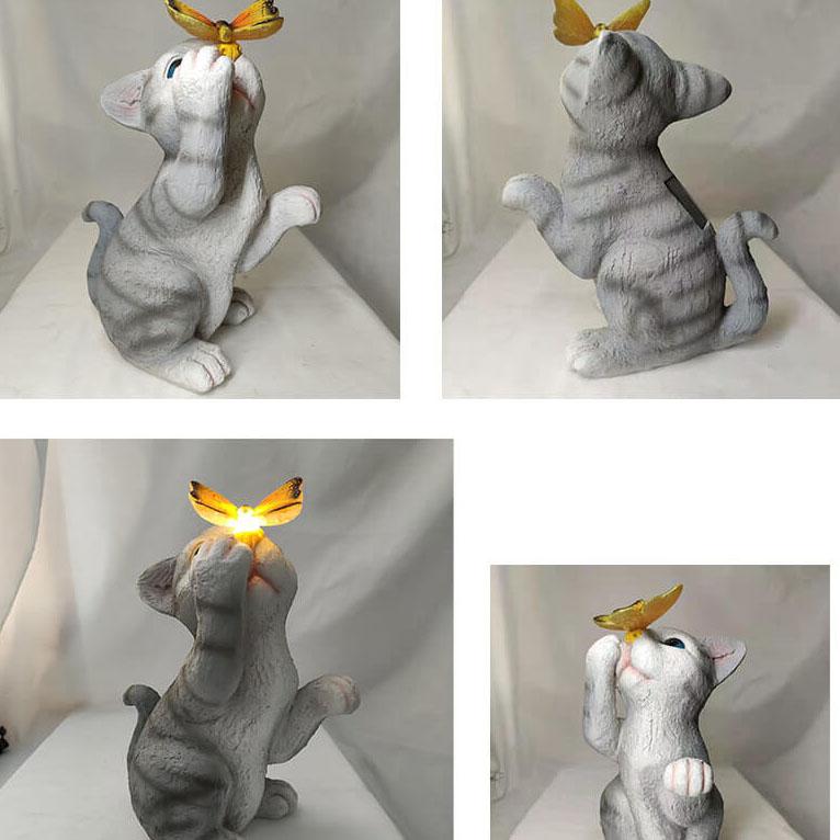 Skanto | SolarPurr Hagebelysning | LED Katt Figur med Sommerfugl | Soldrevet | Værbestandig | Utendørs Dekorasjon