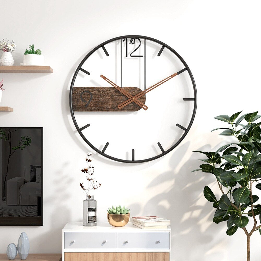 Skanto | Stål-Valnøtt Veggklokke | Moderne Industriell Design med Valnøtt Tre