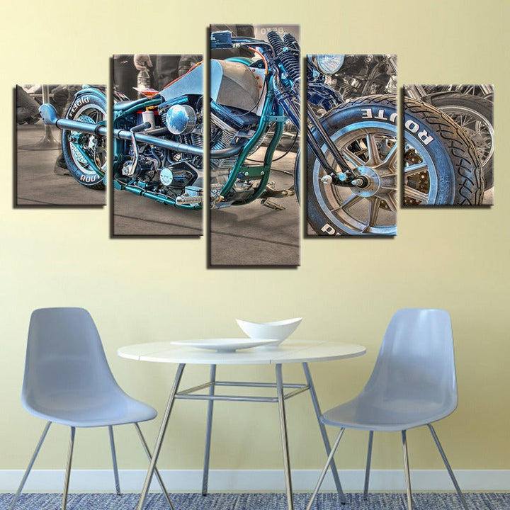 5-Piece Close Up Blue Rider Bike Canvas Wall Art Painting | Skanto