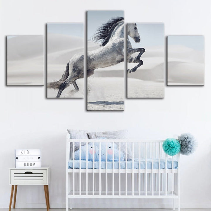 5-Piece Galloping White Horse Canvas Wall Art Painting | Skanto