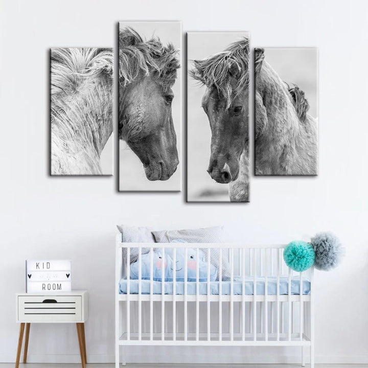 4 Piece Two White Horses - Canvas Wall Art Painting | Skanto