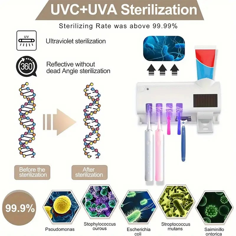 Smart UV Light Sterilizer Tandbørsteholder, Veggmontert Tannkremdispenser | Skanto