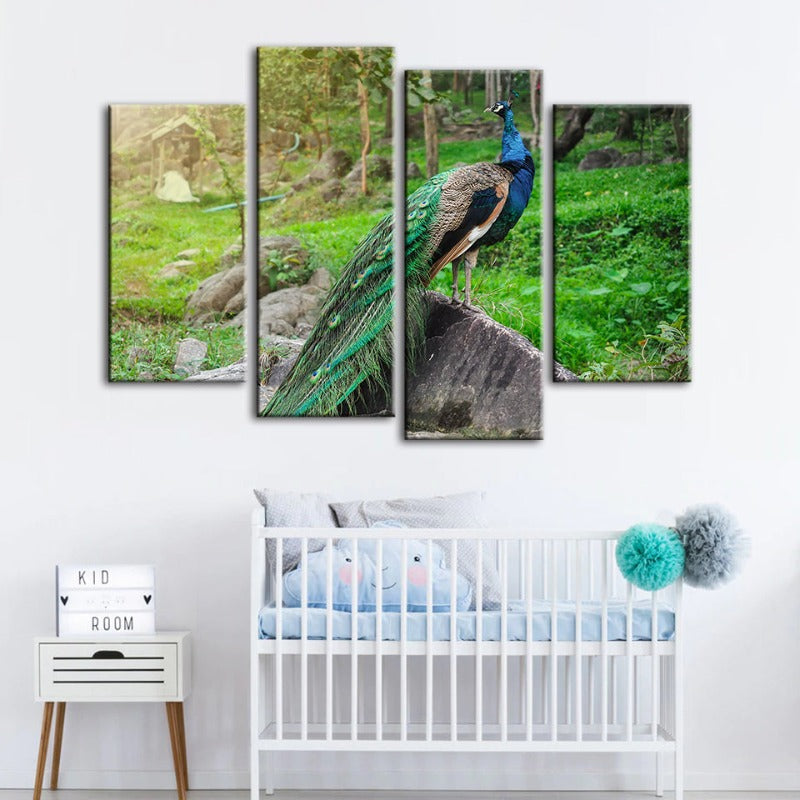 4 Pc. Majestic Peacock - Canvas Wall Art Painting | Skanto