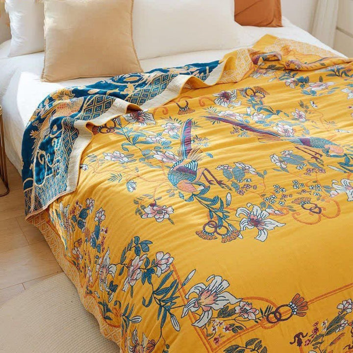 Skanto | Eterisk Bomull Floral Fugl Teppe