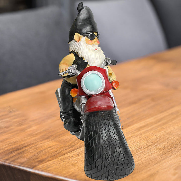 Biker Gnome Statue Mini Hagedekorasjon | Skanto